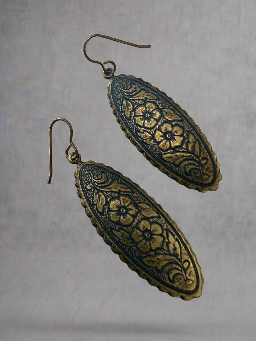Floral embossed Brass earrings