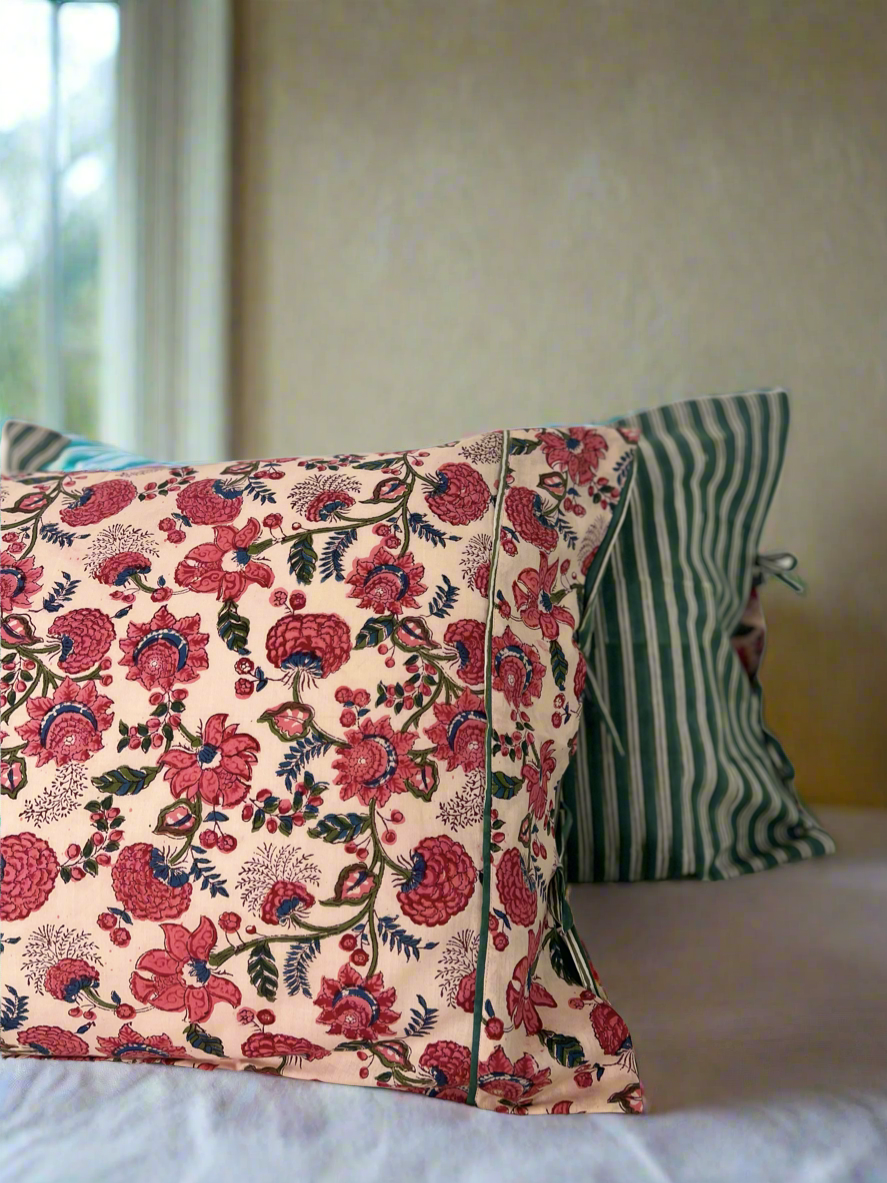 1) Tied end Pillowcase - ‘Peony’