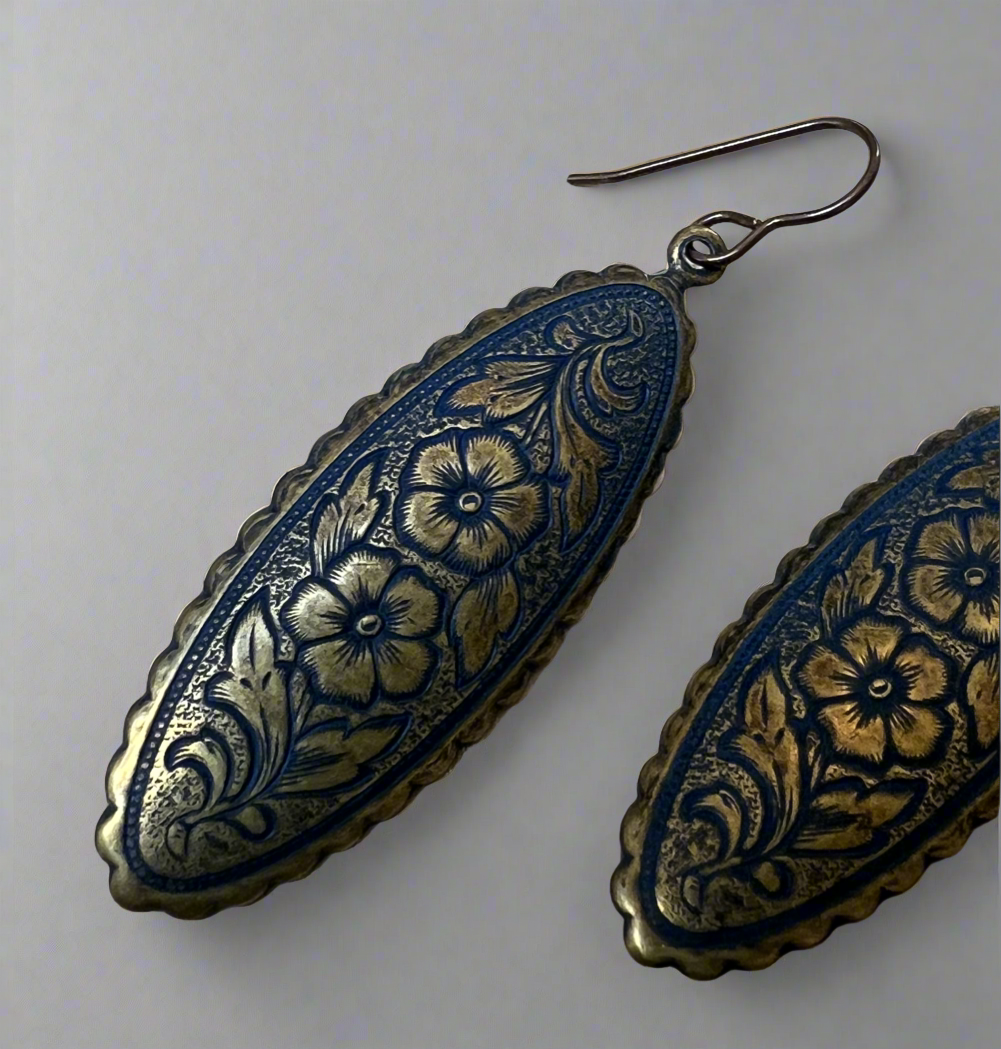 Floral embossed Brass earrings