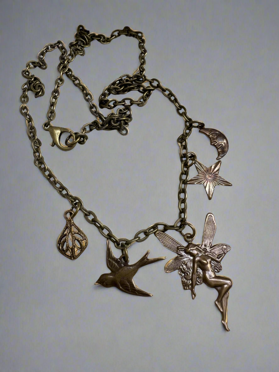 Dainty brass charm necklace