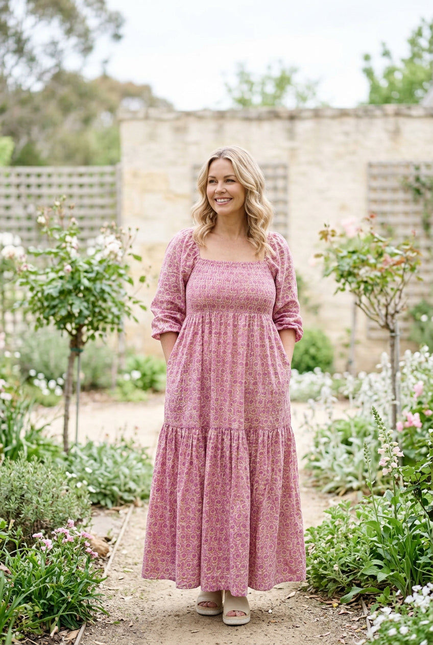 1a) Shirred lurex dress - Maxi - Esmae