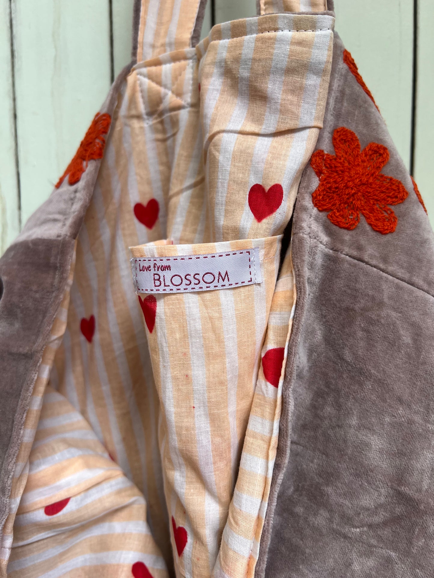 1) Velvet Carry all bag - Mushroom / Orange