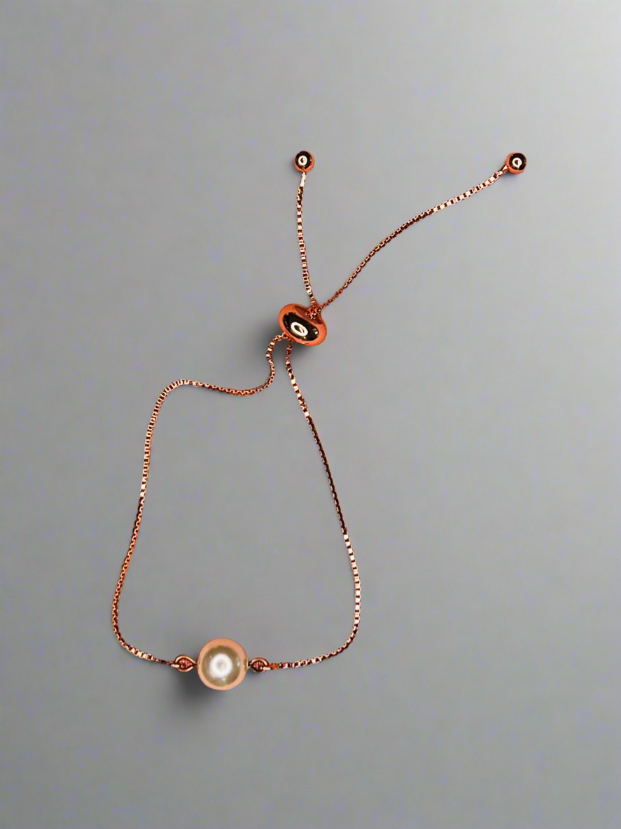 Pearl slider bracelet - Rose gold colour metal