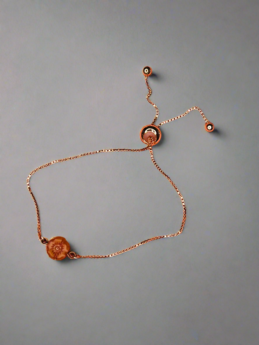 Glass flower slider bracelet - Rose gold colour chain