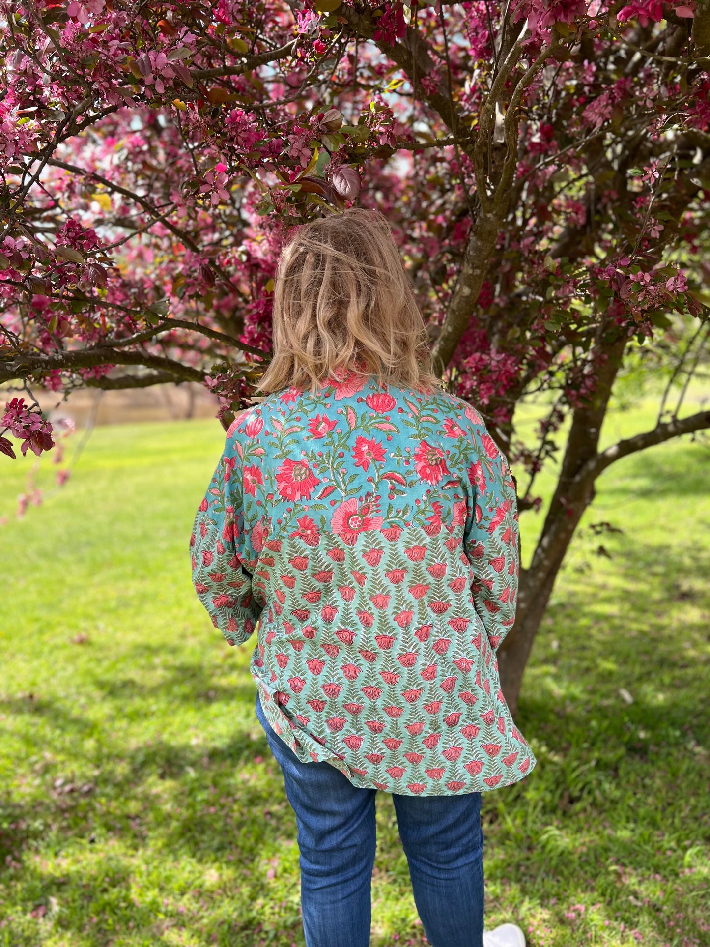 A) ‘Joy’ Block print cotton shirt