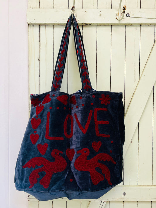1) Velvet Carry all bag - Blue/Deep red
