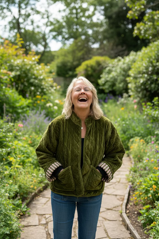 1) Quilted velvet jacket - Olive