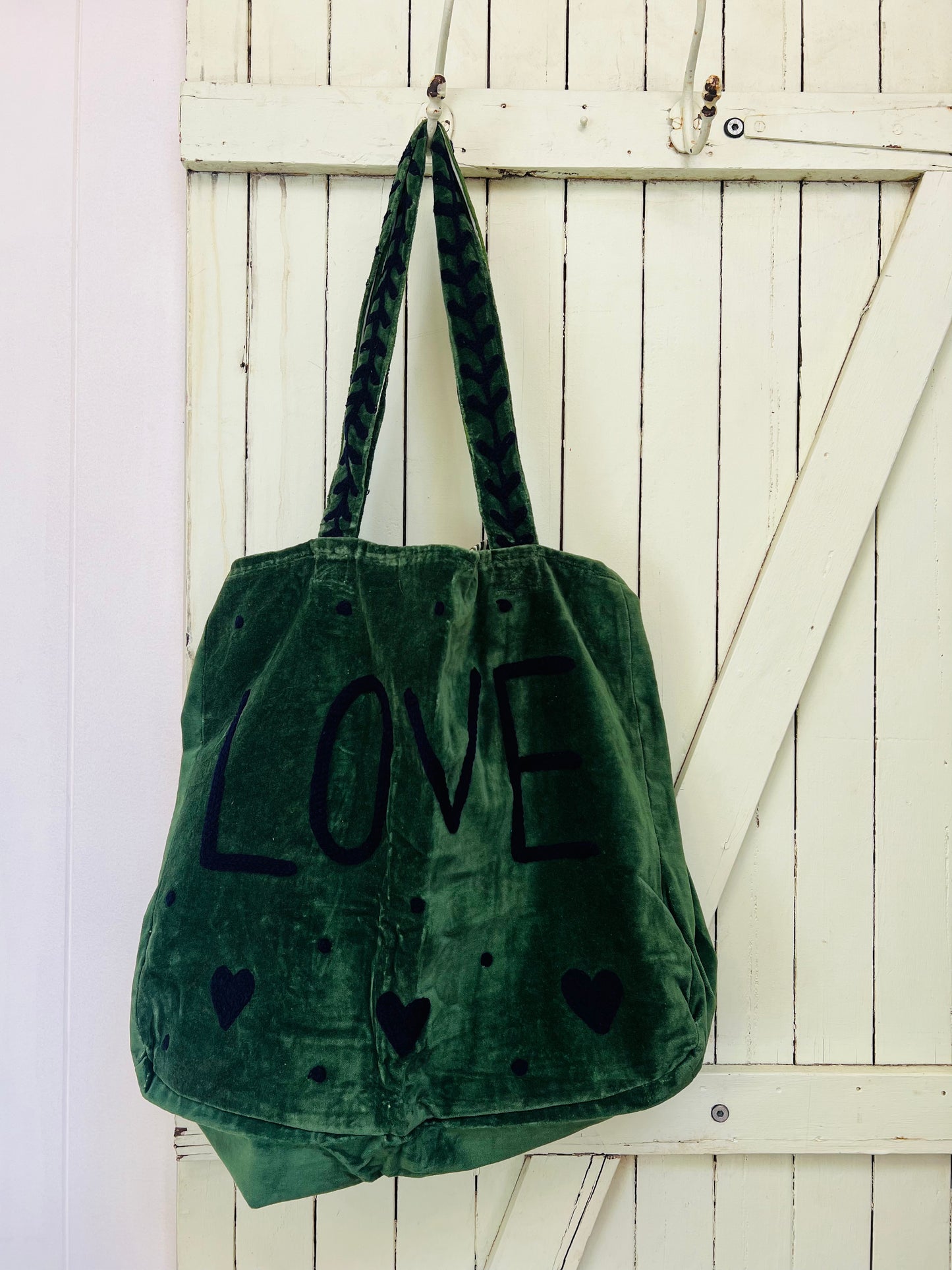 1) Velvet Carry all bag - Green/Navy