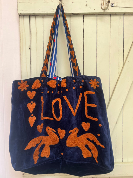 1) Velvet Carry all bag - Royal Blue/Orange