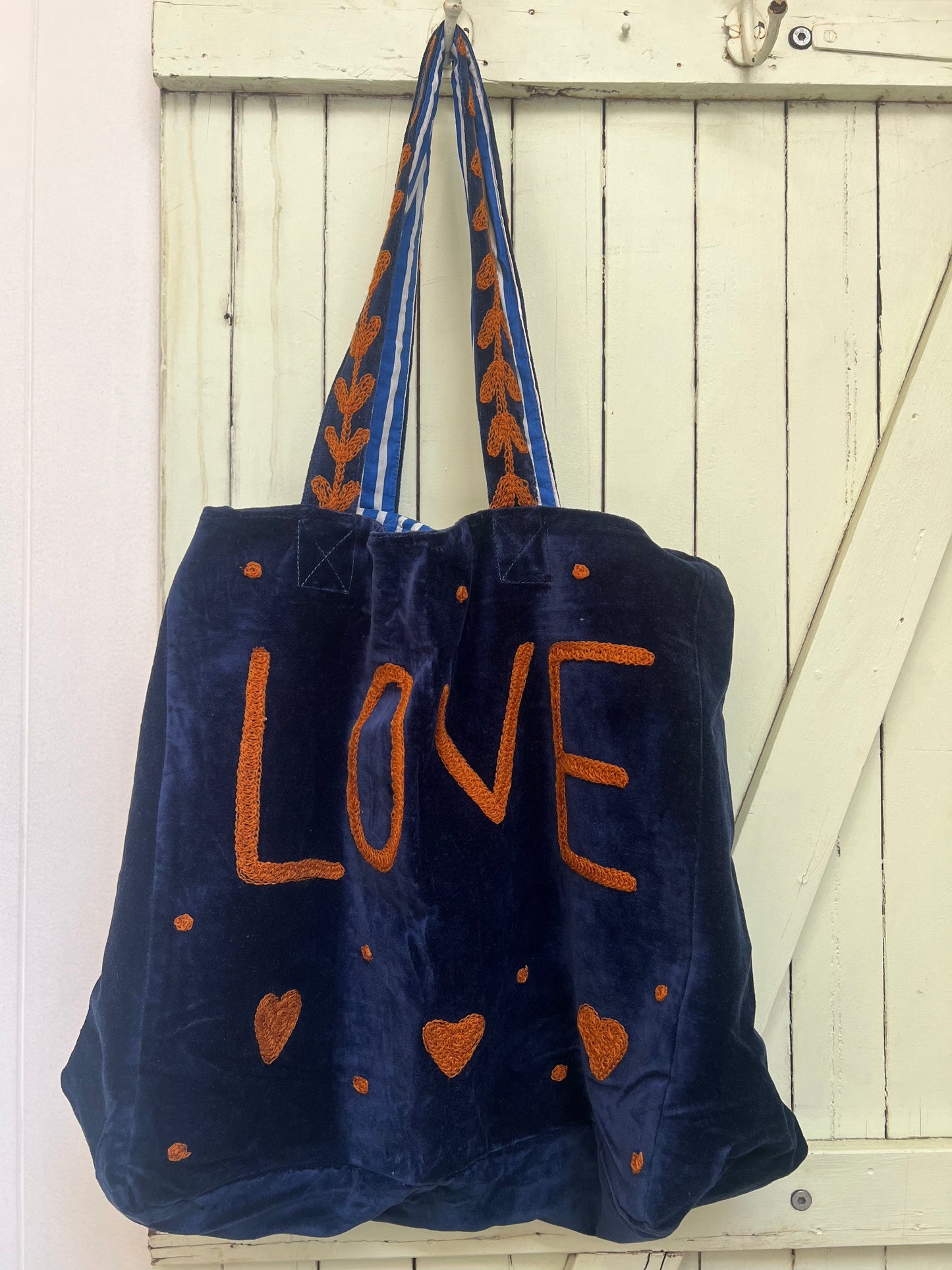 1) Velvet Carry all bag - Royal Blue/Orange