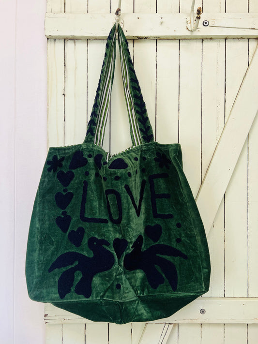 1) Velvet Carry all bag - Green/Navy
