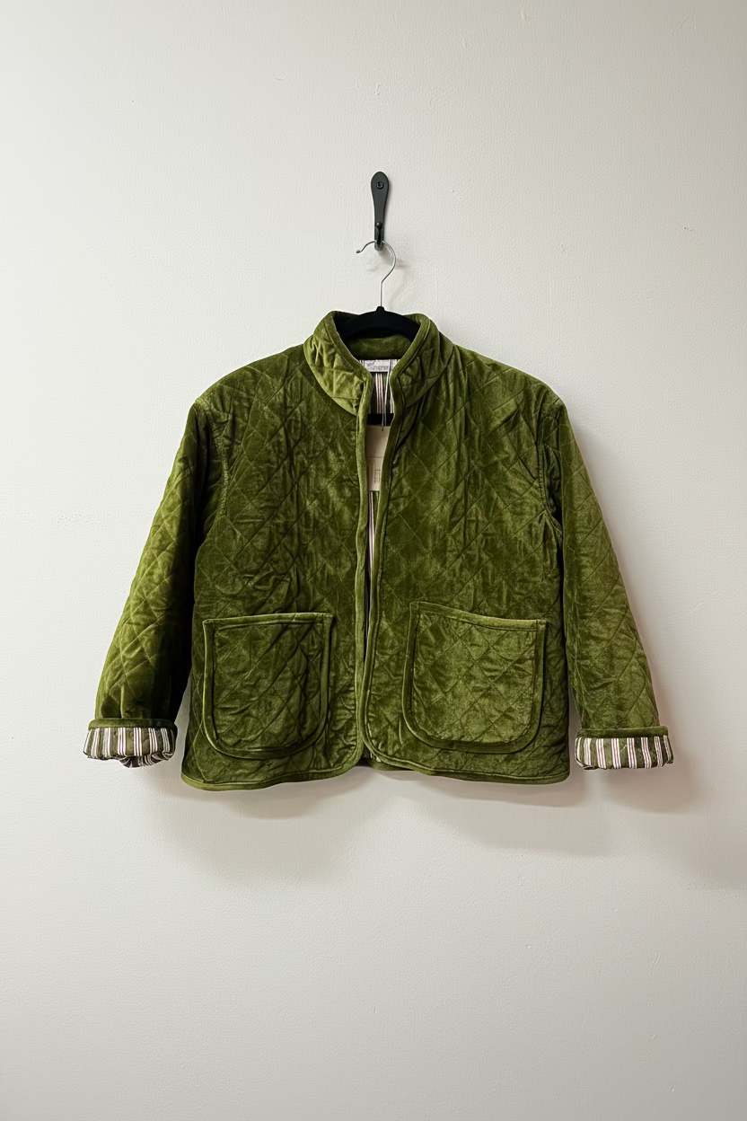 1) Quilted velvet jacket - Olive