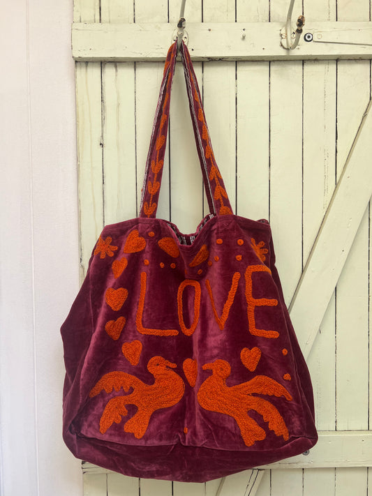 1) Velvet Carry all bag - Light Aubergine/Orange