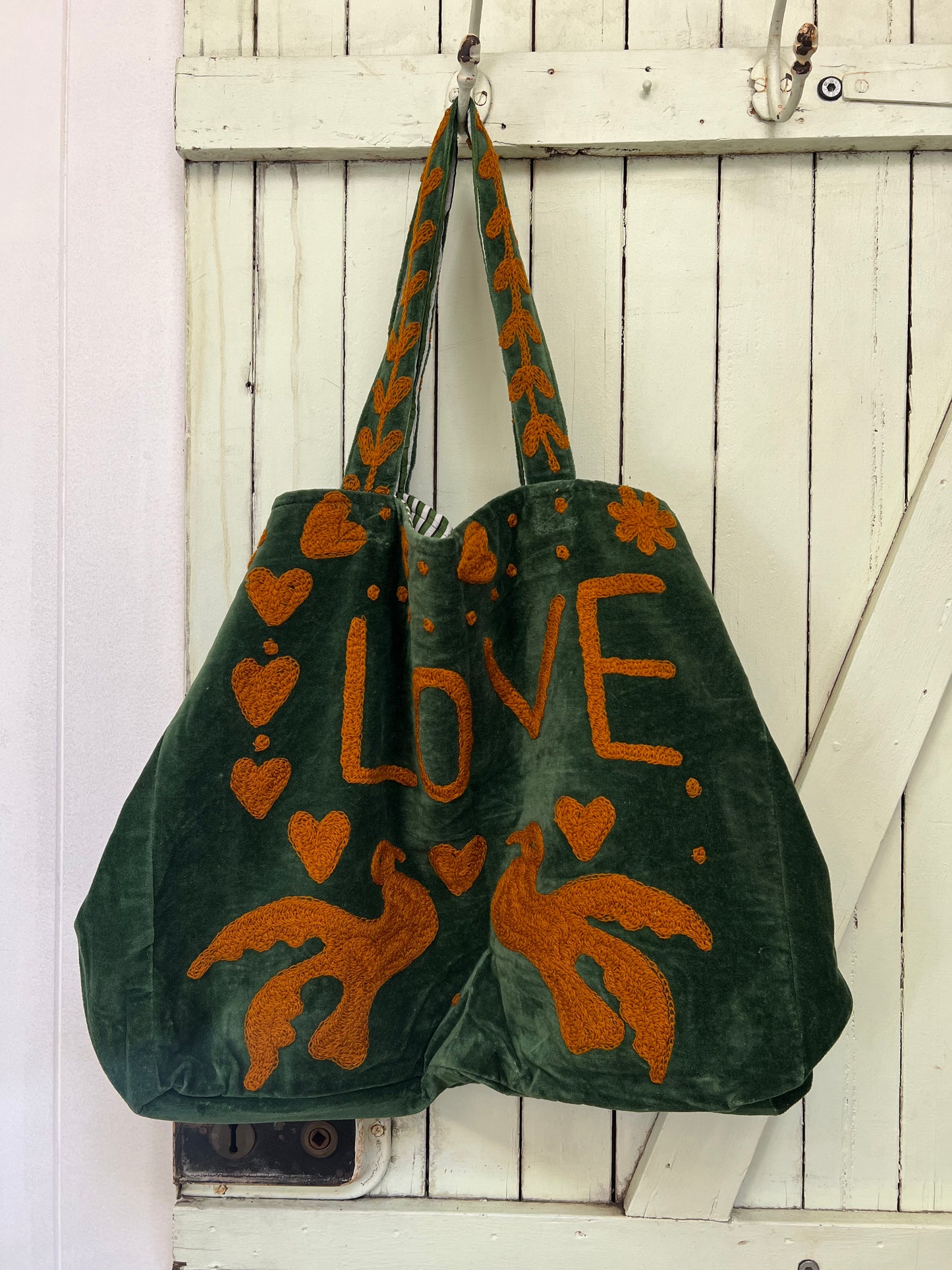 1) Velvet Carry all bag - Green/Orange