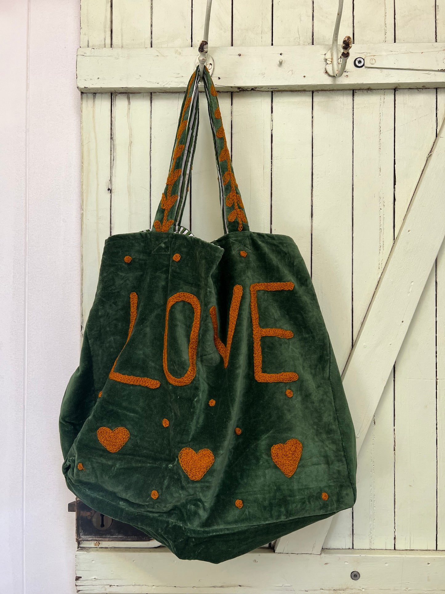 1) Velvet Carry all bag - Green/Orange