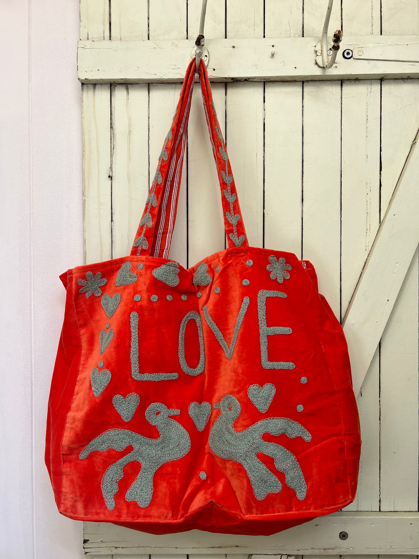 1) Velvet Carry all bag - Orange/Cream