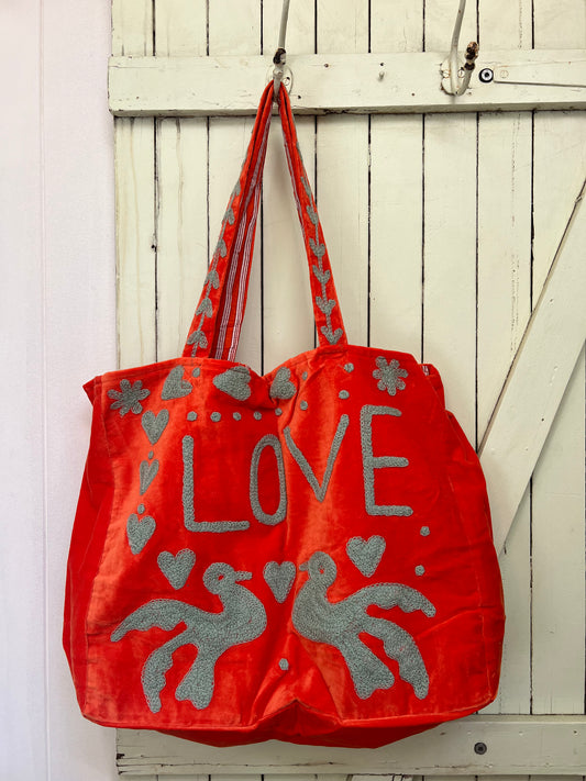 1) Velvet Carry all bag - Orange/Cream