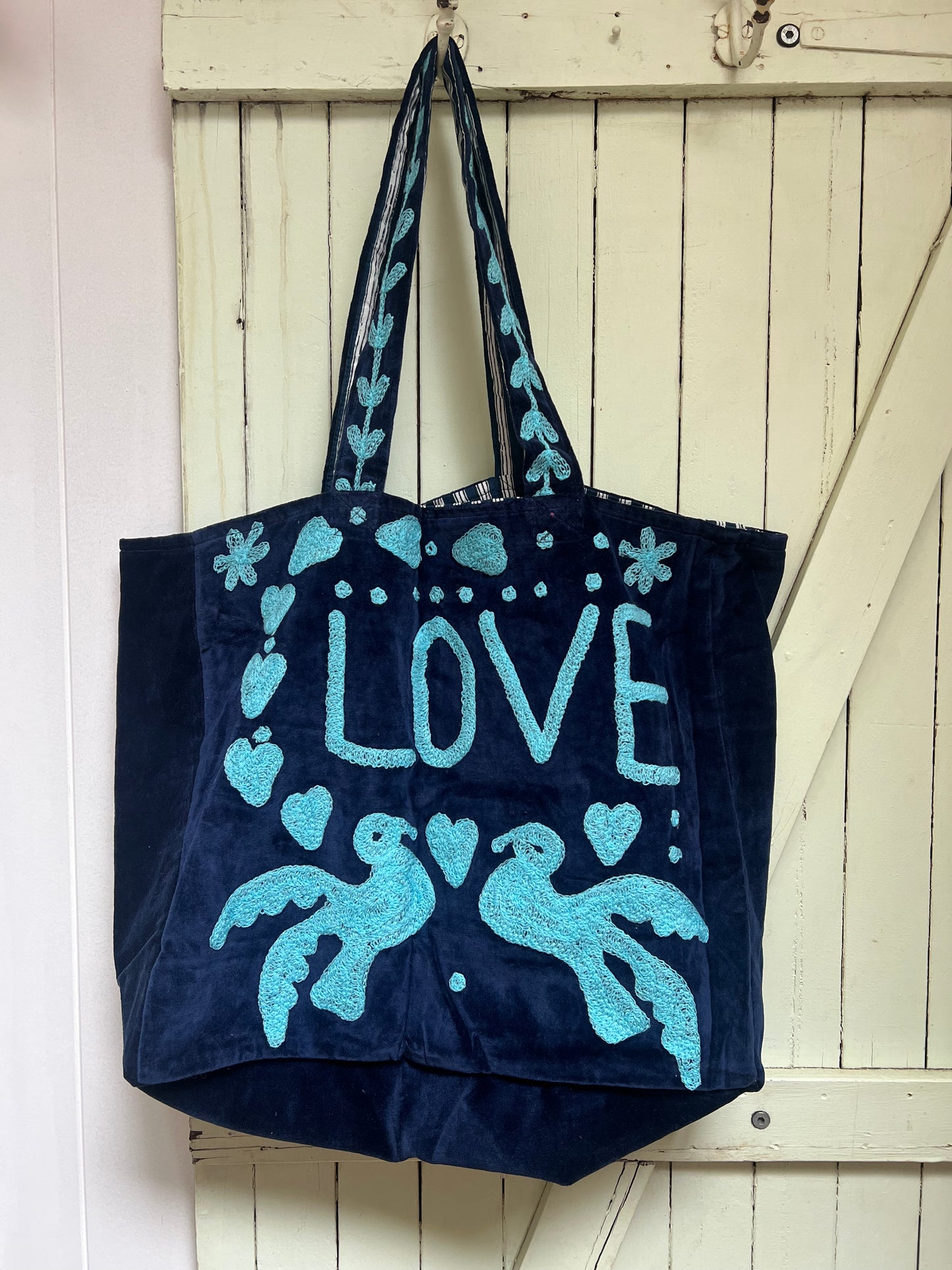 1) Velvet Carry all bag - Navy / Aqua