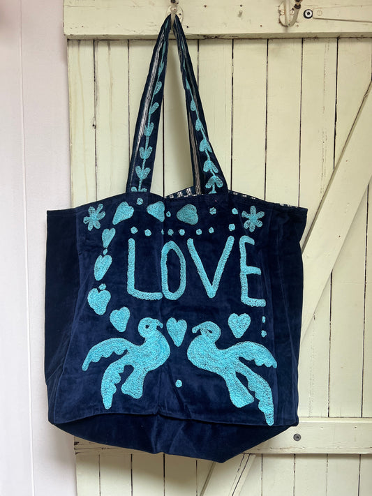 1) Velvet Carry all bag - Navy / Aqua