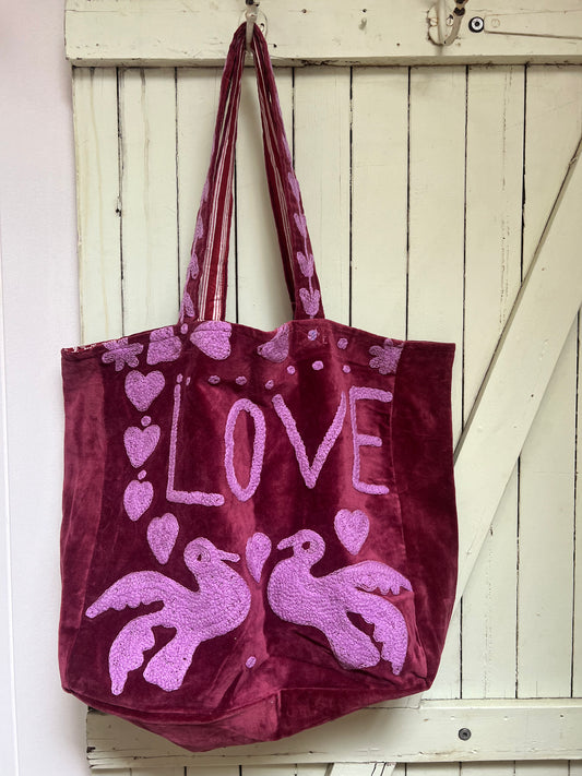 1) Velvet Carry all bag - Aubergine / Mauve