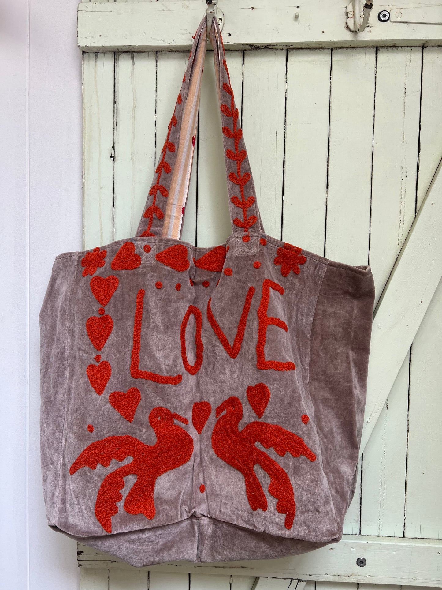 1) Velvet Carry all bag - Mushroom / Orange