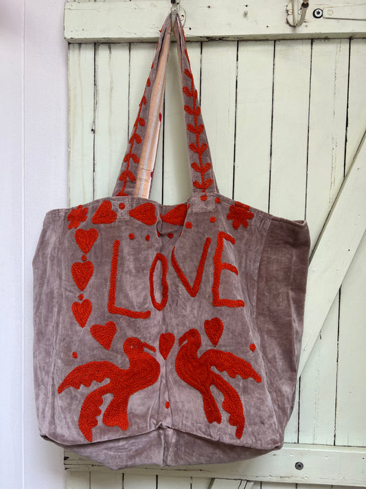 1) Velvet Carry all bag - Mushroom / Orange