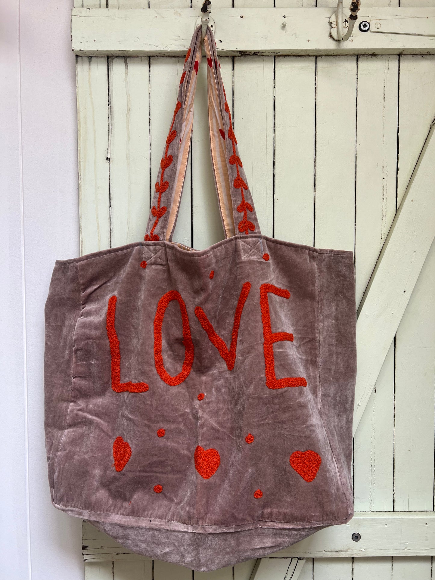 1) Velvet Carry all bag - Mushroom / Orange