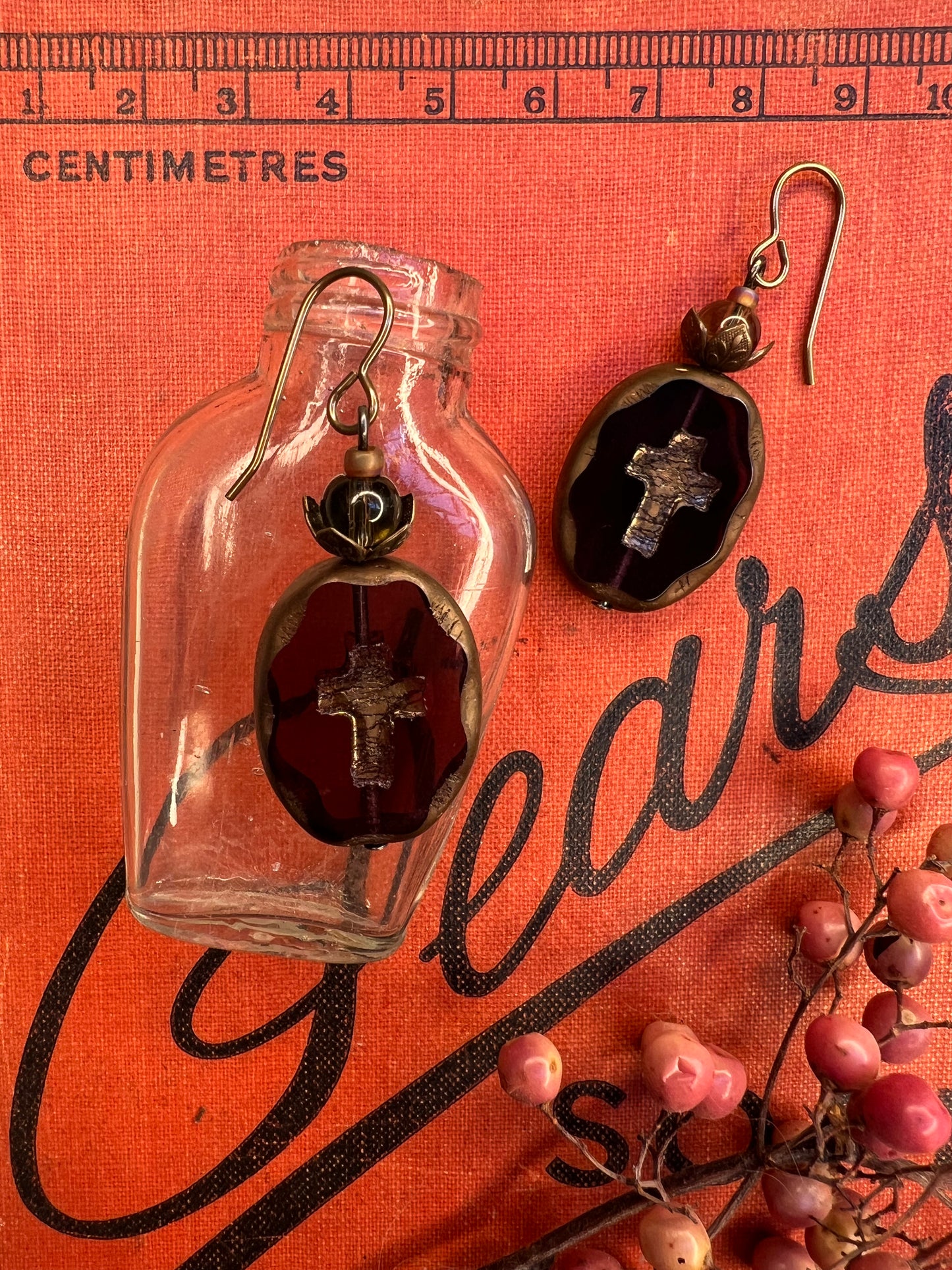 Smokey Aubergine Cross earrings